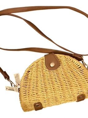 WHITE HOUSE BLACK MARKET Wicker Straw Woven Basket Style Rattan Crossbody Purse